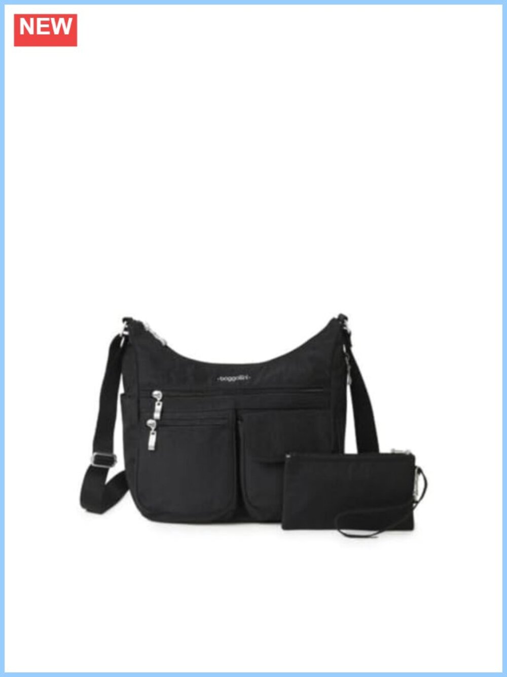 Lightweight Water-Resistant Nylon Crossbody Hobo Bag with RFID Wristlet